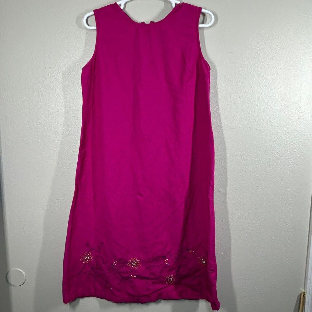 Sarin New York Dress Women 18 Pink Sleeveless Embroidered Floral Hem Linen Blend